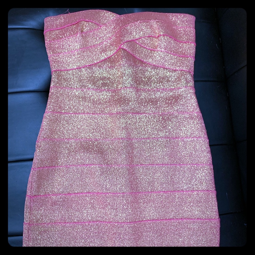 Charlotte Russe Pink Gold Sparkle Strapless Dress